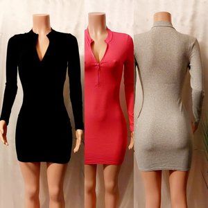 Rose Red Ribbed Bodycon Dress (S, M, L)